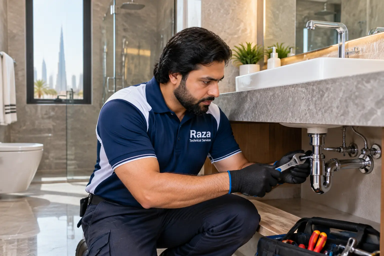 Bathroom pipe repair service by Raza Technical Services
